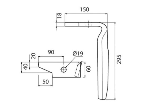 Rotorharvetand 60x18x295mm Venstre. Hulafstand: Hul Ø 19mm. Passer tilAmazone. Passer til: 954427S