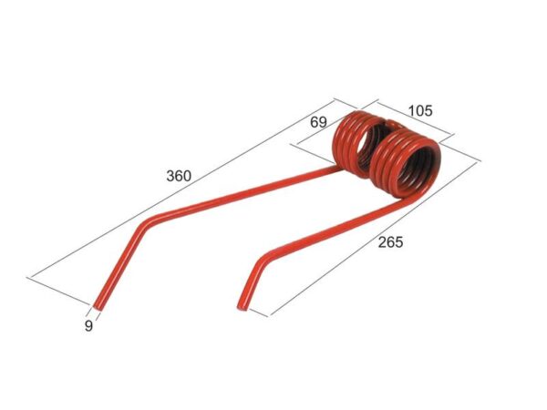 Rivefjeder - Højre - Længde:360mm, Bredde:105mm, Ø9mm - Passer til JF Passer til: 14330200