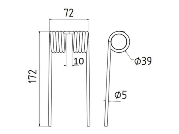 Pick-up fjeder Længde:172mm, Bredde:72mm, Ø5mm - Passer til John Deere Passer til: CC25176