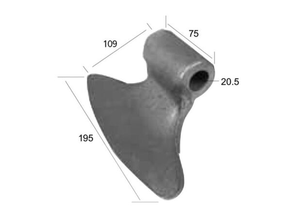 Slagle (Hammer), Topbredde mm: 76mm, Nederste bredde mm: 196mm, Hul Ø: 20.5mm, Radius 109mm - Passer til Perfect