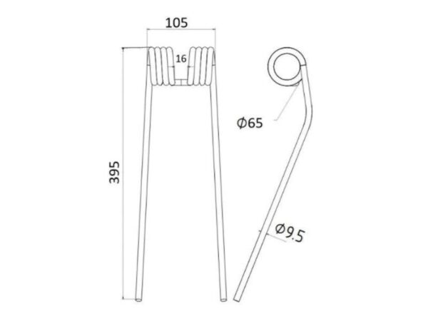 Rivefjeder - - - Længde:395mm, Bredde:105mm, Ø9.5mm - Passer til Kuhn, Case IH Passer til: 58505214