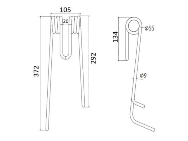 Rivefjeder - Højre - Længde:372mm, Bredde:105mm, Ø9mm - Passer til Lely Passer til: 4101500680