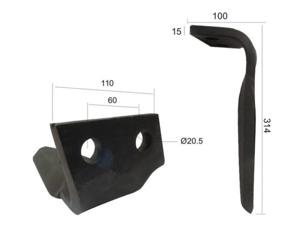 Rotorharvetand 110x15x314mm Højre. Hulafstand: 60mm. Hul Ø 20.5mm. Passer tilFeraboli (SKH & MF).
