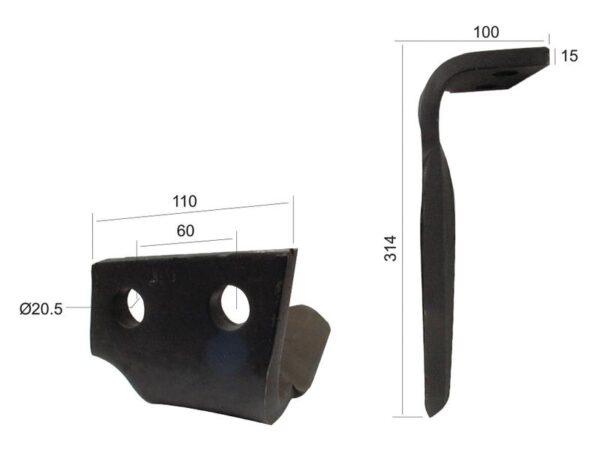 Rotorharvetand 110x15x314mm Venstre. Hulafstand: 60mm. Hul Ø 20.5mm. Passer tilFeraboli (SKH & MF).