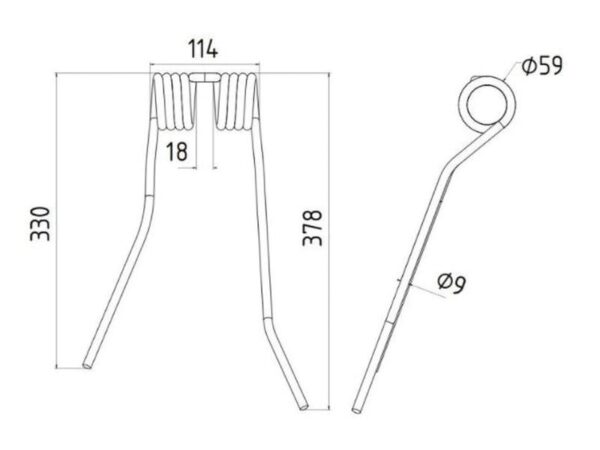Rivefjeder - Venstre - Længde:378mm, Bredde:114mm, Ø9mm - Passer til PZ, Fransgard, Pottinger, Sitrex Passer til: PZ110