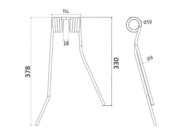 Rivefjeder - Højre - Længde:378mm, Bredde:114mm, Ø9mm - Passer til PZ, Fransgard, Pottinger, Sitrex Passer til: PZ111