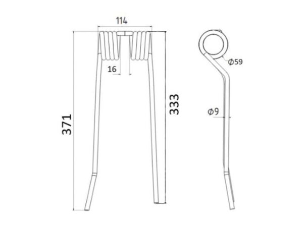 Rivefjeder - Højre - Længde:371mm, Bredde:100mm, Ø9mm - Passer til PZ Passer til: PZ224