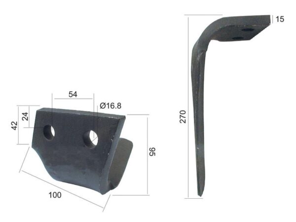 Rotorharvetand 100x15x270mm Venstre. Hulafstand: 54mm. Hul Ø 17mm. Passer tilPerugini (Concept-Ransome). Passer til: 320425