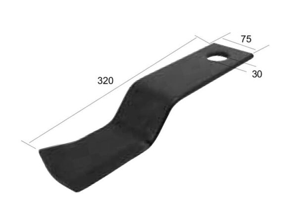Kniv, Længde: 320mm, Bredde: 75mm, Hul Ø: 30mm - Passer til Fleming