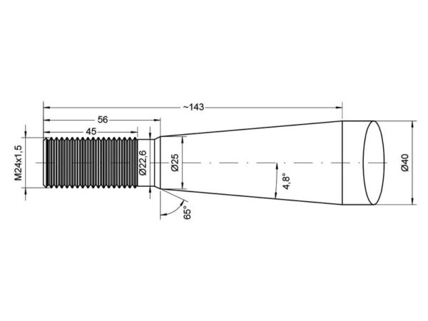 Frontlæssetand - Forkrøppet 980mm, Gevind: M24 x 1.50 (Firkantet) Passer til: 21615164