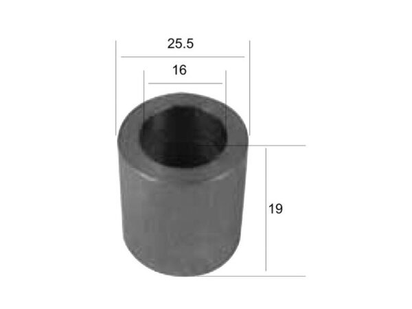Bøsning ID: 16mm, Udv. Ø: 25.5mm, Længde: 19mm - Passer til Desvoys, Falc (KRM), Quivogne, Votex, Ferri