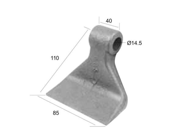 Slagle (Hammer), Topbredde mm: 40mm, Nederste bredde mm: 85mm, Hul Ø: 14.5mm, Radius 100mm - Passer til Agromec, Agrimaster, Zanon Passer til: 3002322