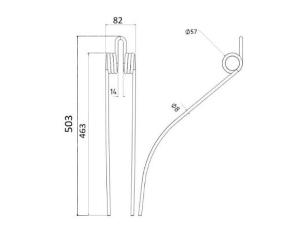 Rivefjeder - - - Længde:463mm, Bredde:82mm, Ø8mm - Passer til Deutz-Fahr Passer til: 06580259