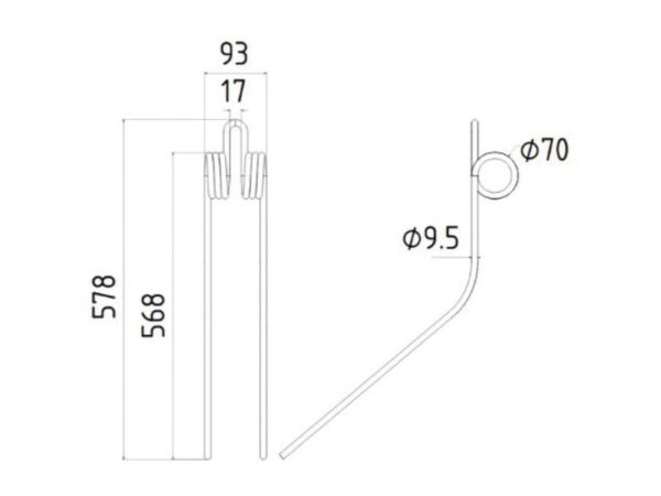 Rivefjeder - - - Længde:568mm, Bredde:93mm, Ø9.5mm - Passer til Kuhn Passer til: 57720200