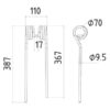Rivefjeder - Højre - Længde:387mm, Bredde:110mm, Ø9.5mm - Passer til Kuhn, John Deere, New Holland Passer til: 58740700