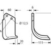 Kniv Buet Højre 60x6mm Højde: 164mm. Hulafstand: 40mm. Hul Ø: 12.5mm. Passer til Celli Passer til: 531511