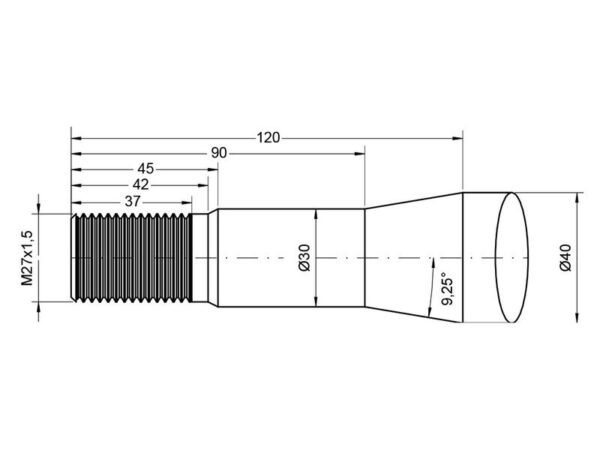 Frontlæssetand - Forkrøppet 840mm, Gevind: M27 x 1.50 (Firkantet) Passer til: 23201502