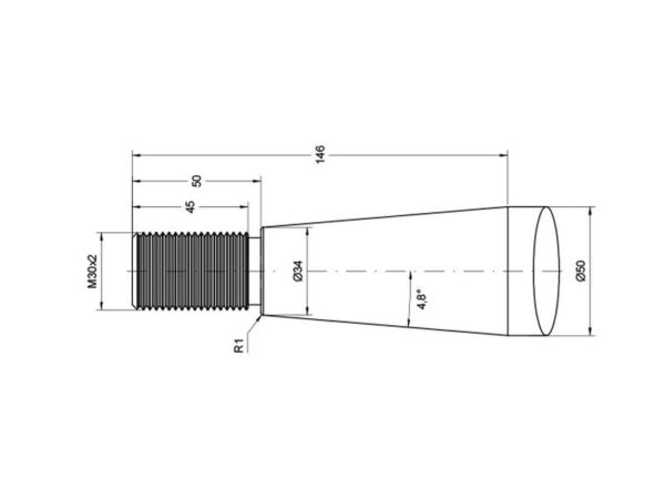 Frontlæssetand - Lige 1010mm, Gevind: M30 x 2.00 (Firkantet) Passer til: 23501501