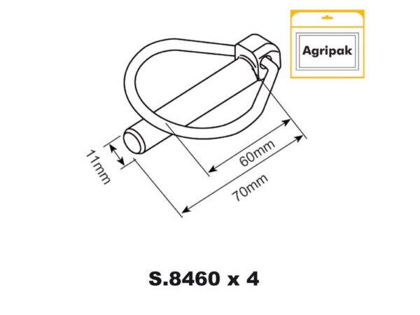 Ringsplit (pæreformet), Stift Ø11mm x 70mm (4 stk. Agripak)