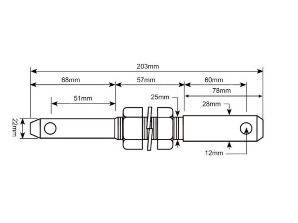 Redskabsbolt dobbelt 22 - 28x203mm, Gevind 7/8x57mm Kat. 1/2 (Ø22/28mm)