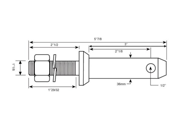 Redskabsbolt 36x149mm, Gevind 1-1/8x48mm Kat. 3 (Ø36mm)